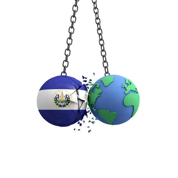Прапор Сальвадору влучає у Землю. Концепція впливу навколишнього середовища. 3D Render — стокове фото
