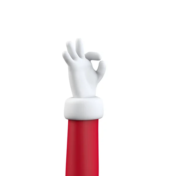 Papai Noel ok mão sinal festivo desenho animado Natal personagem braço isolado no branco. Renderização 3D — Fotografia de Stock