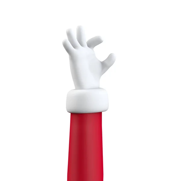 サンタクロースは白い上に隔離された手のサインお祝いの漫画クリスマスキャラクターアームを保持。3Dレンダリング — ストック写真