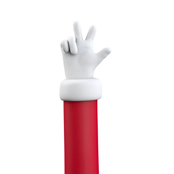 サンタクロースの勝利の手は白に隔離されたお祝いの漫画クリスマスのキャラクターの腕に署名します。3Dレンダリング — ストック写真