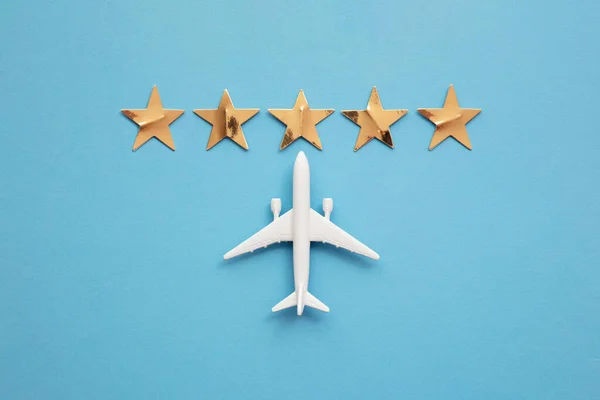 Letadlo dovolená cestování 5 star rating cestující zkušenosti pozadí — Stock fotografie