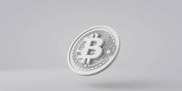 Una moneda criptomoneda bitcoin blanco sobre un fondo gris. Renderizado 3D —  Fotos de Stock