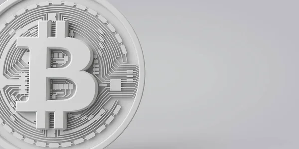 Una moneda criptomoneda bitcoin blanco sobre un fondo gris. Renderizado 3D —  Fotos de Stock