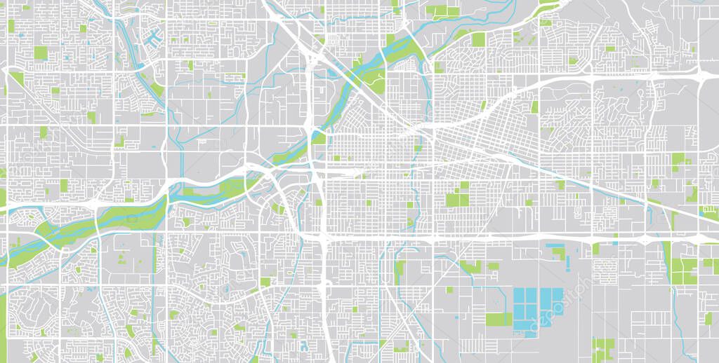 Urban vector city map of Bakersfield, California , United States of America