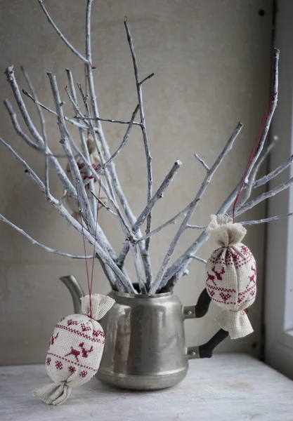 Textile candy on white branches — Stock Photo, Image