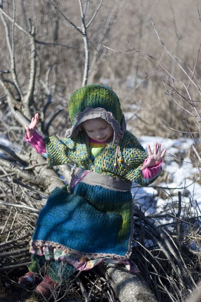 Cute baby in spring forest — Stock Photo, Image