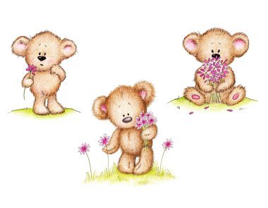 oyuncak ayıların pembe çiçekli topluluğu