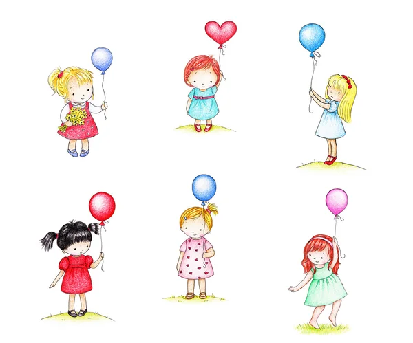 Kleine girsl met ballonnen — Stockfoto