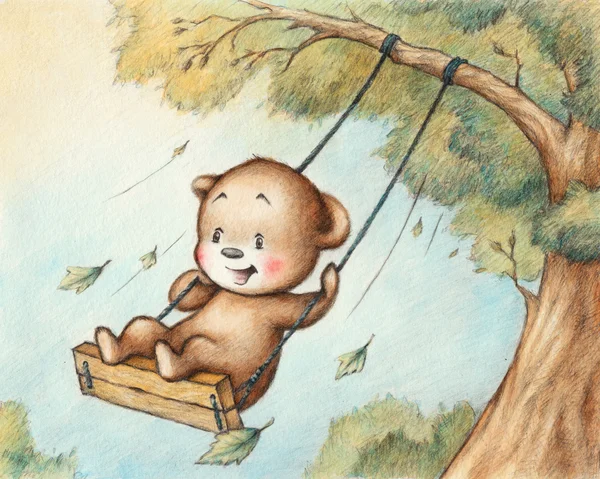Swingende teddy bear Stockfoto