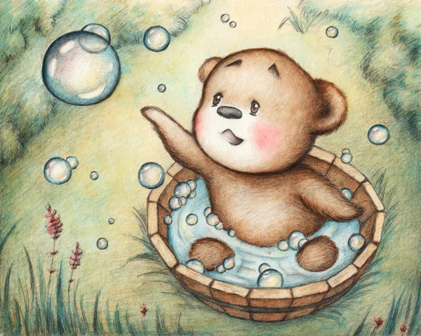 Teddy Bear Zwemmen Rechtenvrije Stockafbeeldingen