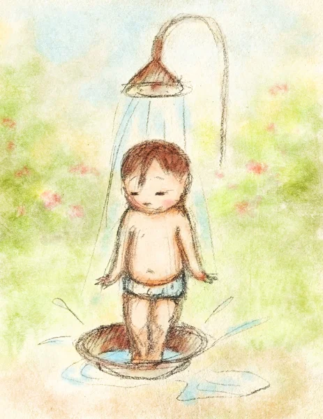 Niño bajo la ducha — Foto de Stock