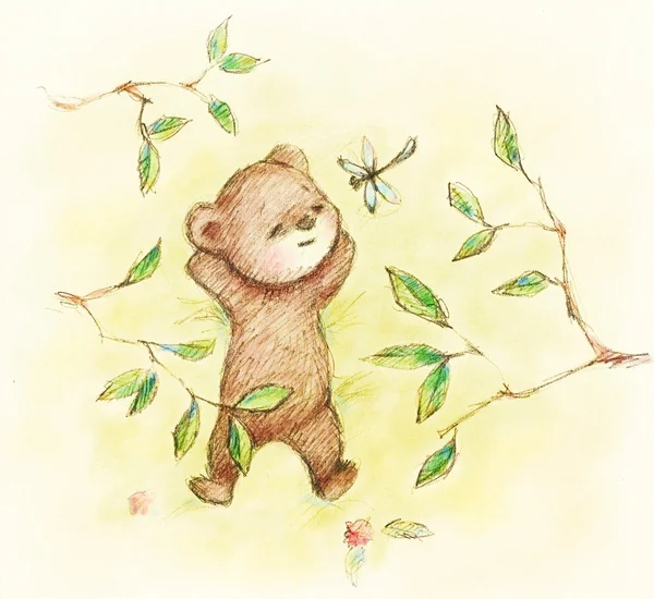 Teddy Bear onder de boom Stockfoto