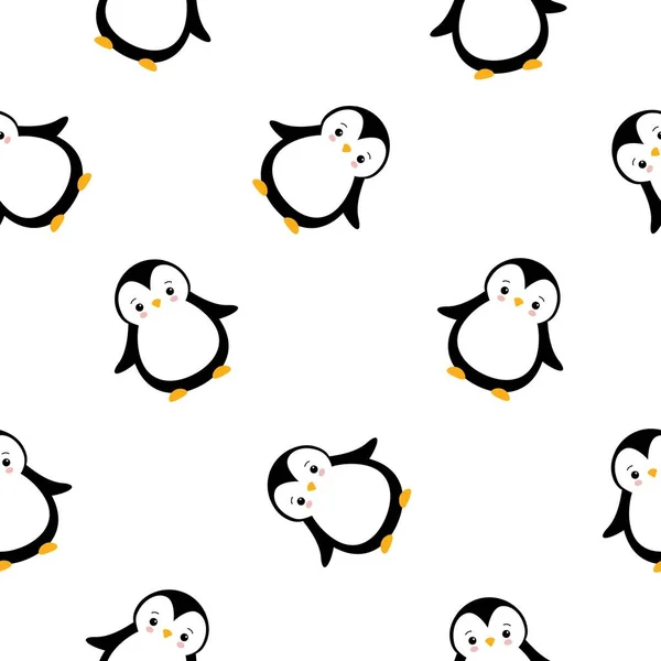 Beyaz arka planda sevimli karikatür penguenleri olan vektörsüz desen. Noel Hastalığı