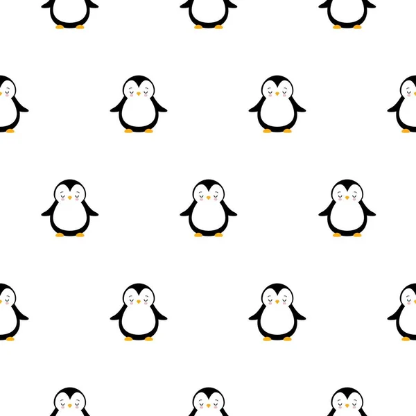 Carino pinguino cartone animato senza cuciture modello sfondo stile Kawaii — Vettoriale Stock