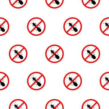 Yasak işaretli, pürüzsüz desenli karınca yok. Karınca ilaçlama yasağı, yasak böcekler siluet vektörü.