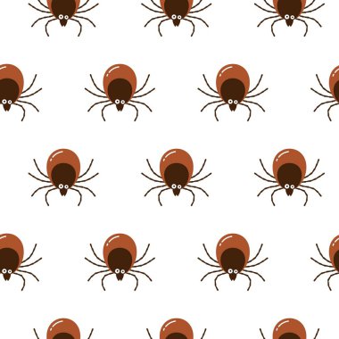 Beyaz arka planda izole edilmiş kusursuz desenli kahverengi kene böceği simgesi. Mite hatası soyut baskı, vektör düz tasarım