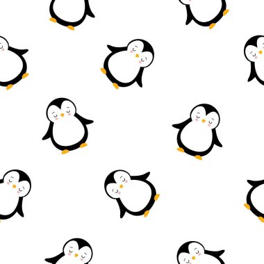 Beyaz Arkaplan Kawaii stilinde Sevimli Penguen Çizgi Filmi Kusursuz Desen