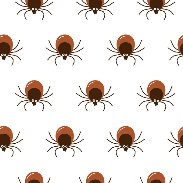 Zökkenőmentes minta barna kullancs rovar ikon elszigetelt fehér háttér. Mite bug húzott absztrakt nyomtatás, vektor lapos kialakítás — Stock Vector
