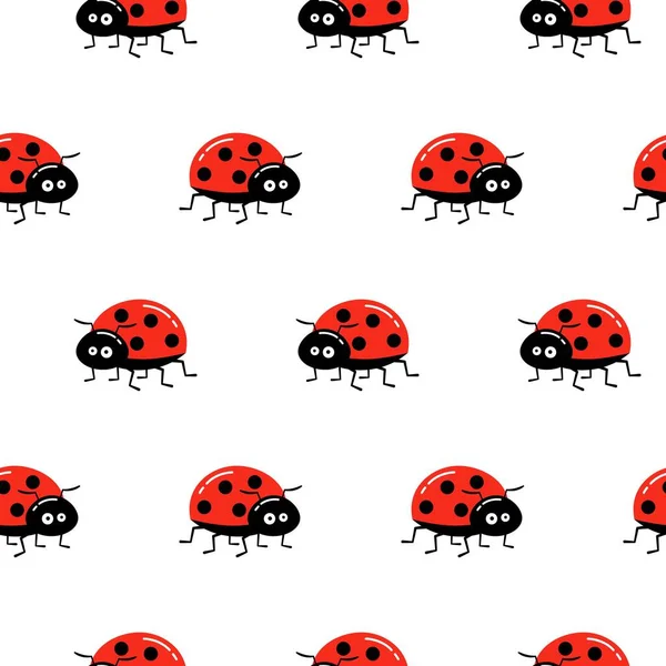 Sfondo Senza Cuciture Con Coccinella Semplice Schema Illustrazione Del Cartone — Vettoriale Stock