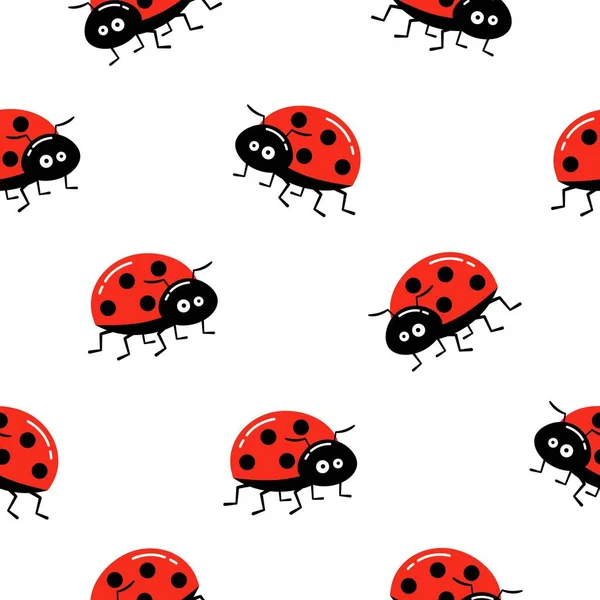 Sfondo Senza Cuciture Con Coccinella Semplice Schema Illustrazione Del Cartone — Vettoriale Stock