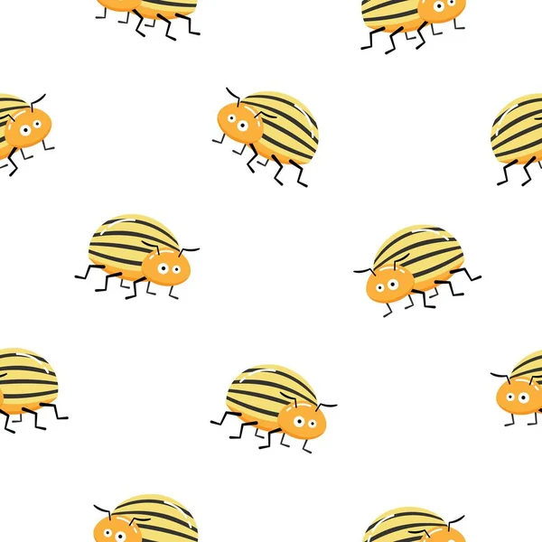 Nahtloses Muster Mit Kolorado Kartoffelkäfer Leptinotarsa Decemlineata Borkenkäfer Cartoon Figur — Stockvektor