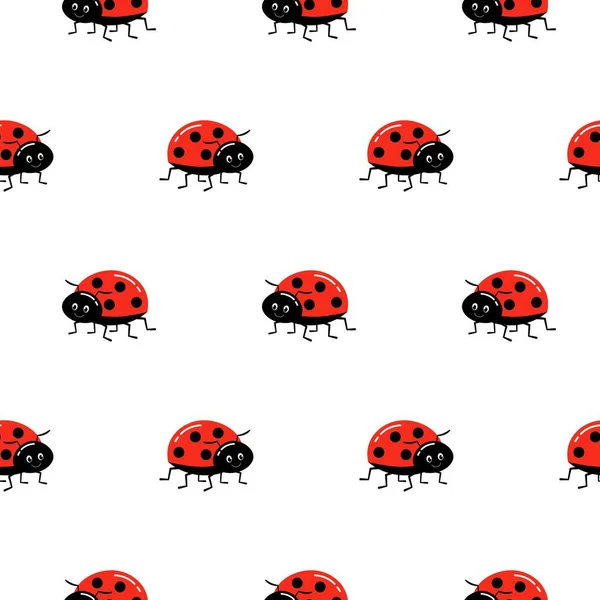 Ladybugシームレスパターン、漫画のベクトル図の背景 — ストックベクタ