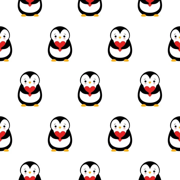 Zökkenőmentes minta textúra pingvin és a szív fehér háttér. — Stock Vector