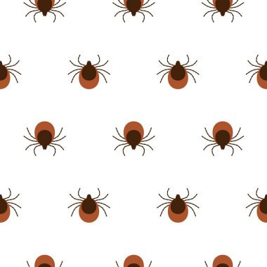 Süsleme için kene böcekleri olan ve beyaz arkaplanı kaplayan gerçekçi, kusursuz bir model. Böcek tehlikesi kavramı