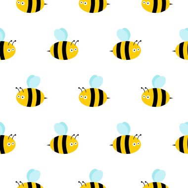 Arıların kusursuz desenleri. Şirin, çizgi film karakteri, kusursuz desenli arka plan. bal vektörü.