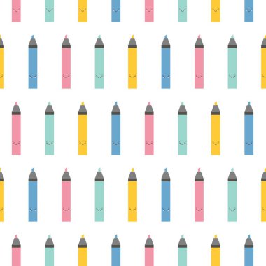 Çok renkli, şirin çizgi film işaretleri fosforlu kalemler. Örnek desen. Sonsuz parlak bir geçmiş. Okul ve iş geçmişi için iyi. Kawaii tarzı.