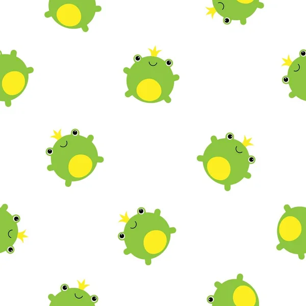 带可爱绿色青蛙和冠冕的无缝图案病媒图解 — 图库矢量图片