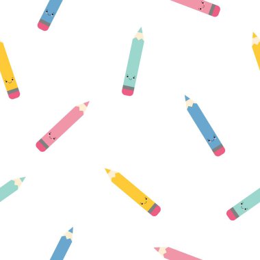 Çizgi filmlerdeki sevimli kalemlerle tuhaf, pürüzsüz desenler. Okul geçmişine dönelim. Kawaii tarzı.