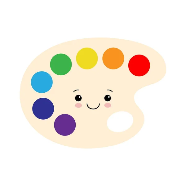 Kawaii Paint Palette Illustration. Lindos y felices suministros escolares diseñados en estilo de dibujos animados. Volver a elementos escolares para niños. — Archivo Imágenes Vectoriales