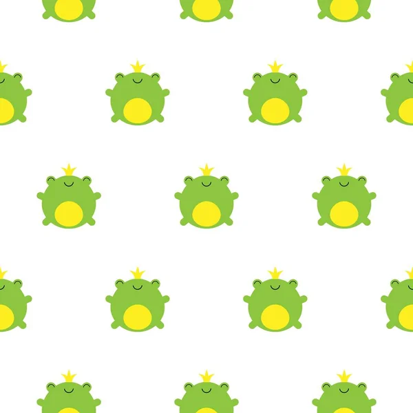Naadloos patroon met schattige groene kikkers en kronen vector kawaii illustratie — Stockvector