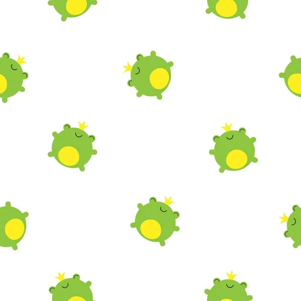 Patrón sin costuras con ranas verdes lindo y coronas vector kawaii niños ilustración — Vector de stock
