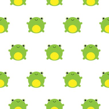 Beyaz arka planda sevimli kawaii kurbağaları olan kusursuz desen.