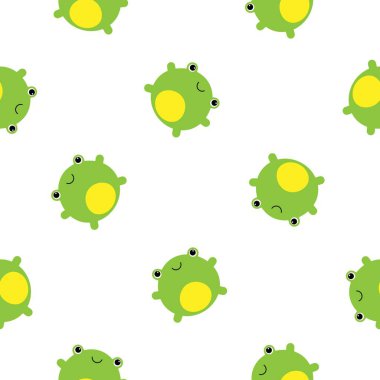 Beyaz arka planda izole edilmiş, düz çizgi film karakteri gibi şirin bir kurbağa.