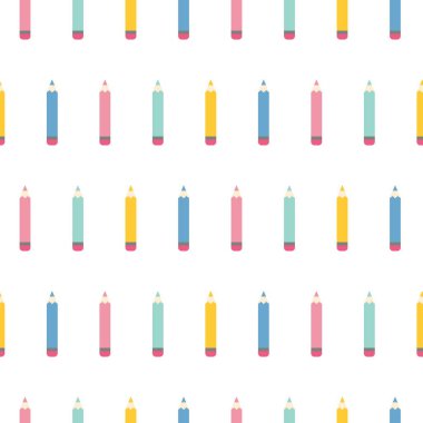 Çizgi film kalemleriyle desen. Beyaz arkaplanda kusursuz vektör deseni