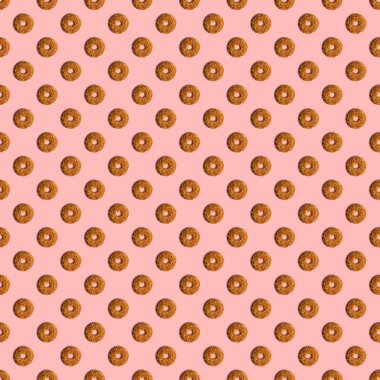 Pembe arka planda susamlı kurabiye şablonu. Yukarıdan bak. Yaratıcı tasarım, minimal düz konsept.