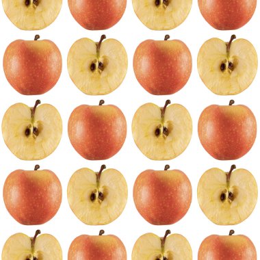 Beyaz arka planda taze elmaların renkli meyve deseni. Yukarıdan görüntüle