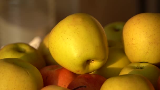 Gele Appel Een Kom Hand Neemt Een Appel — Stockvideo