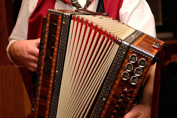 Человек играет на аккордеоне
