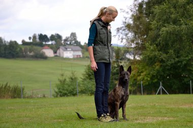 Genç kadın ile köpek egzersiz