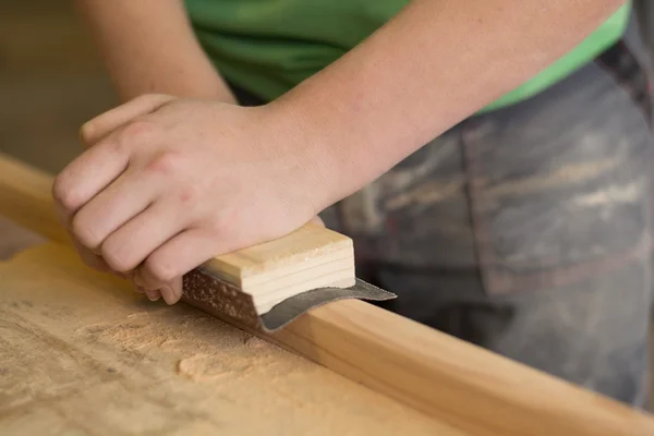 Carpenter grinding - Closeup — Stock Photo, Image