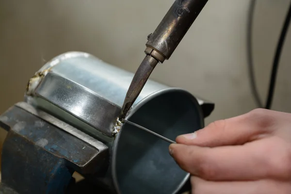 Soldering with solder wire - Closeup — Stock Photo, Image