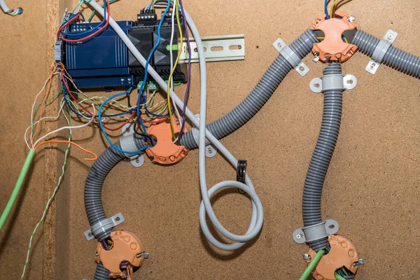 Installation Wall Electrical Engineer Cables Socket Connections — Stock Photo, Image