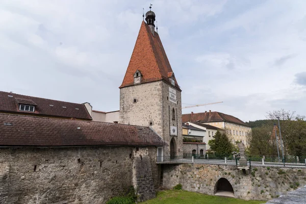 Marco Listado Freistadt Medieval Linzertor Austria — Fotografia de Stock