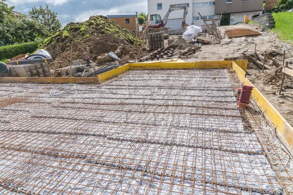 Construcción Viviendas Con Encofrado Para Losa Cimentación Hormigón Malla Acero — Foto de Stock