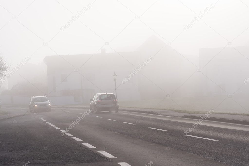 poor visibility on the road in fog