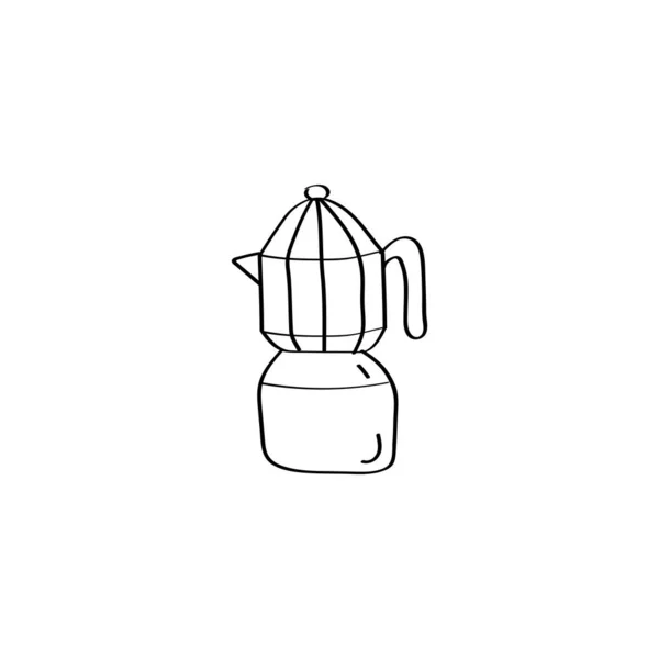 Cafetière icône avec pot italien. Moka pot. Cafetière Geyser. Illustration vectorielle Doodle — Image vectorielle